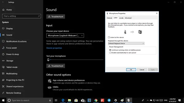 Sound Settings for Microphone on Windows 10