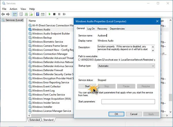 The Windows Audio Service is not running on Windows 11 10 - 55