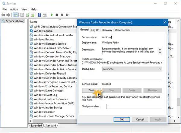 audio service not running