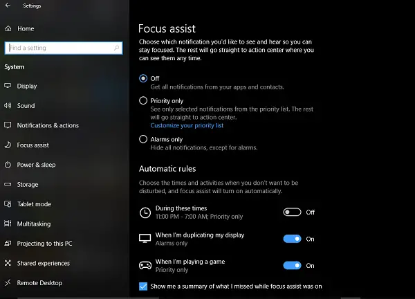 Configure Focus assist on Windows 10 Spring Update