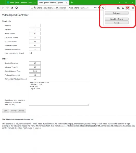 Video Speed Controller Extension Firefox