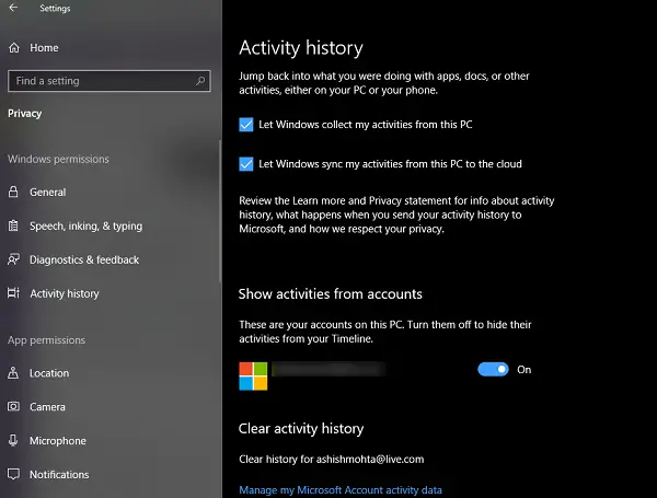 Windows 10 Timeline feature