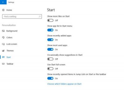Windows 10 default settings