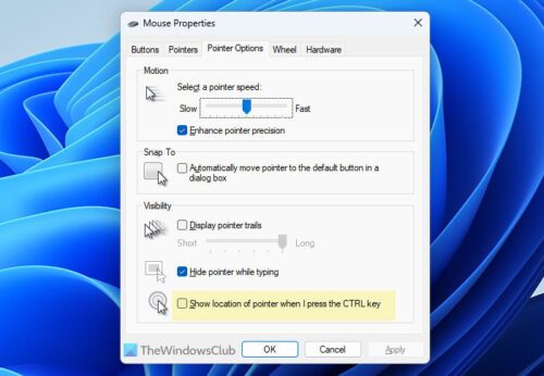 Locate or Keep track of your Mouse Pointer in Windows 11