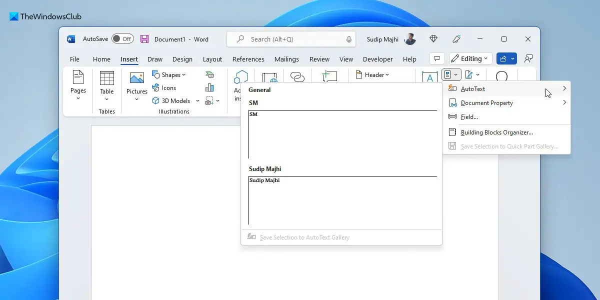 How to use Quick Parts to paste text from Microsoft Word to Outlook