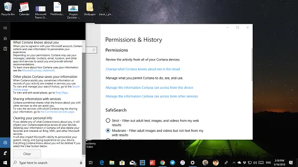 Delete all personal data from Cortana