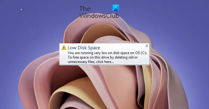 Disable Low Disk Space message in Windows