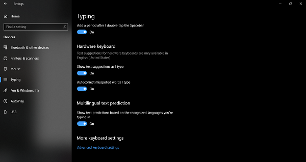 Enable Text prediction for hardware keyboard