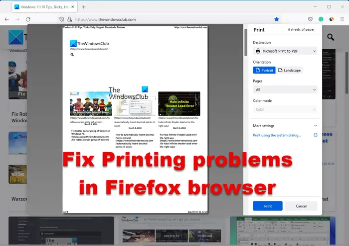 Fix Printing problems in Firefox browser