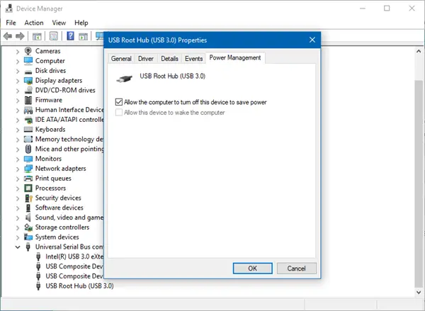 Disable Power Management for USB Root Hub