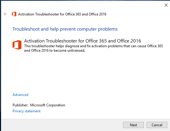 Office 365 Activation Error Troubleshooter