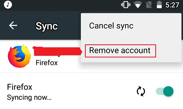 Удалить учетную запись Firefox Sync с Android