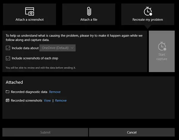 Send Screenshots Diagnostic data to Windows 10