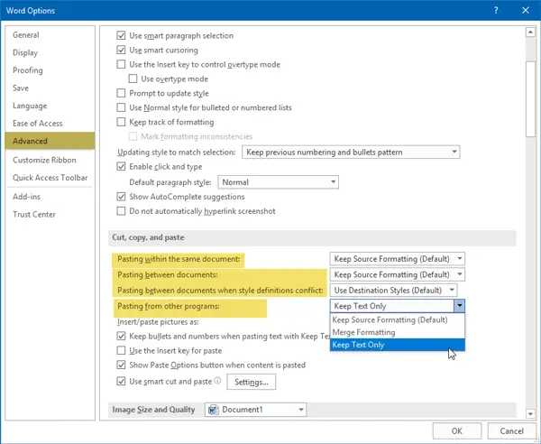 shortcut paste without formatting word