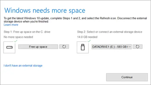 Update Windows 10 using an External Storage