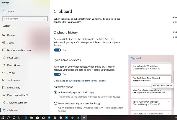 Turn On/Off and Clear Clipboard History