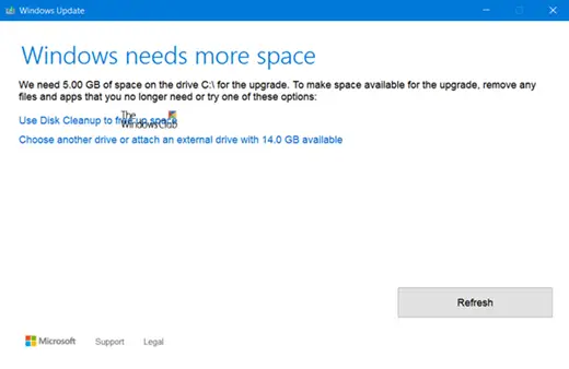 Windows needs more space 10