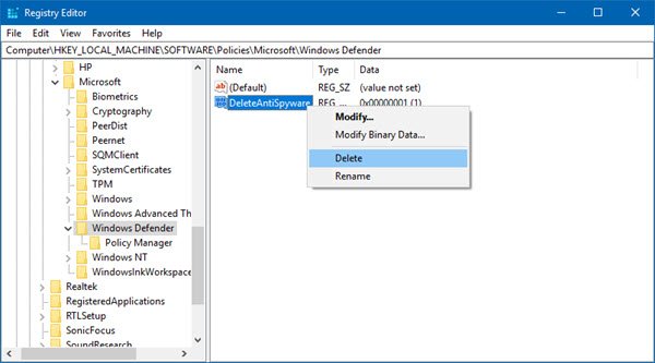 party pick unless for extreme cases which are quite rare Windows Defender is turned off yesteryear Group Policy