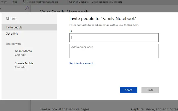 Family Notebook Members Permissions