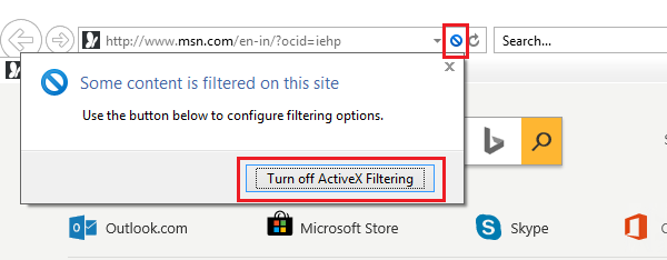 How to turn OFF ActiveX filtering for individual websites