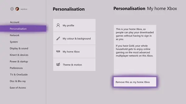 Home Xbox One Settings