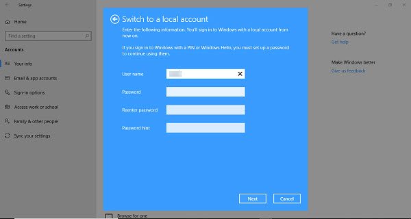 Windows 10 remove Security Questions