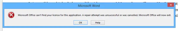 Microsoft Office can’t find your license for this application