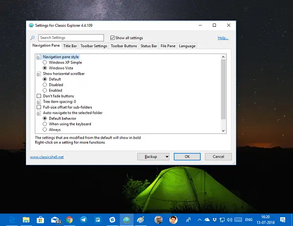 Classic Start Menu Explorer Settings