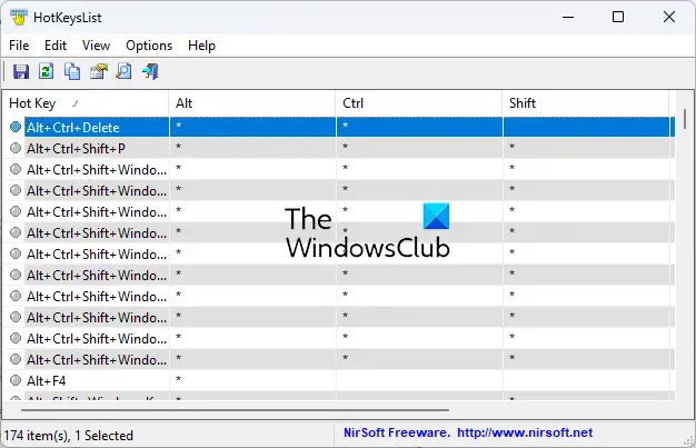 Display Global Hotkeys in Windows