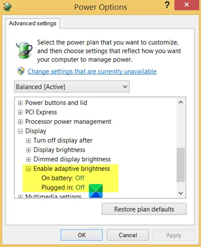 Enable adaptive brightness