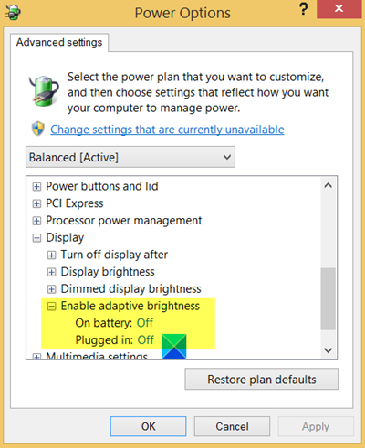 Enable or Turn on and Use Auto or Adaptive Brightness in Windows