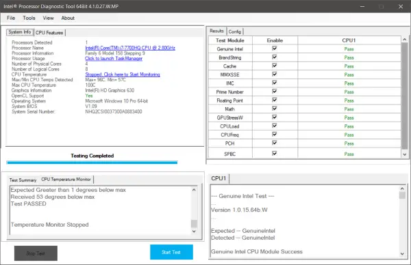 intel burn test intel processor diagnostic tool