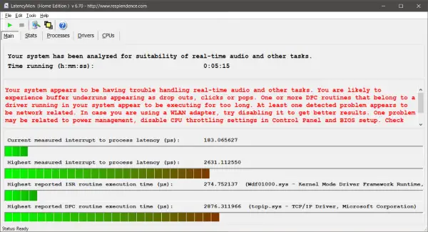 LatencyMon checks if your PC is suitable for real-time audio processing