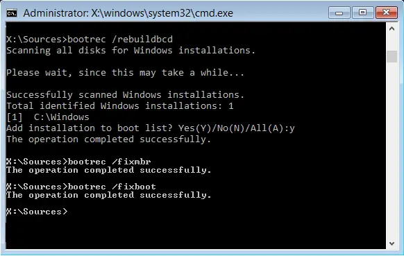 Fix Boot and MBR using bootrec command
