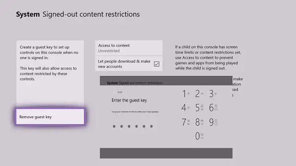 Reset Guest Key on Xbox One console