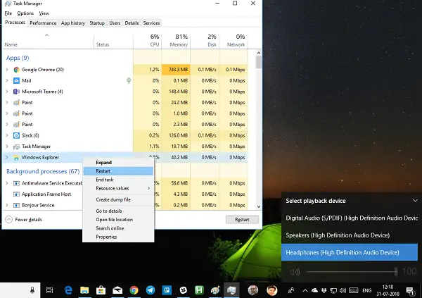 volume control on taskbar windows 10