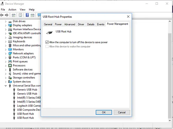 USB Root Hub Turn off Power management Option