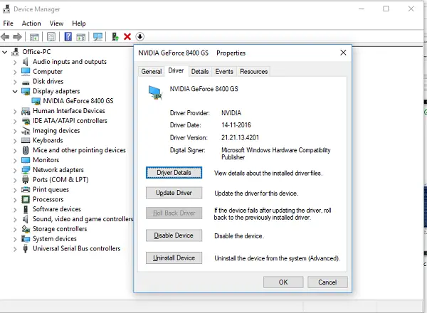 Rollback Update GrphicsDriver in Windows 10