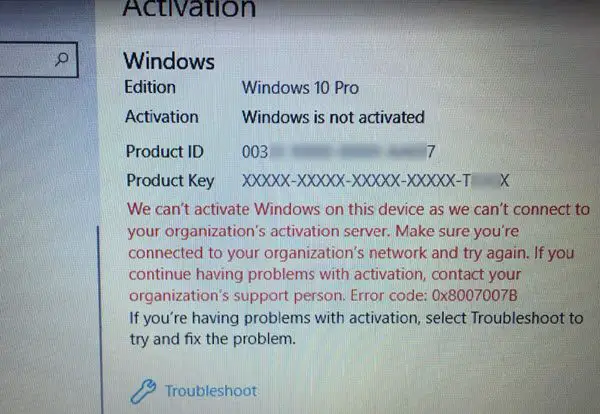 We can't activate Windows on this device
