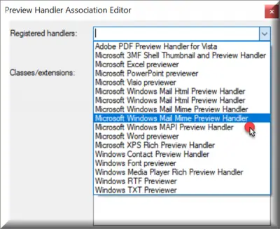 Preview Handler Association Editor