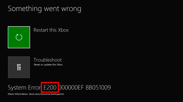 Resolve Xbox One startup errors or E error codes