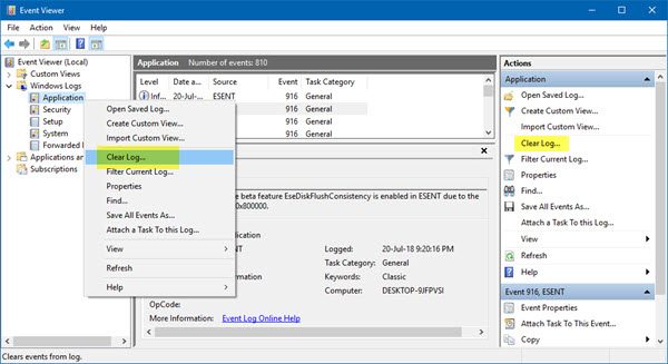 clear the Event Log in Windows