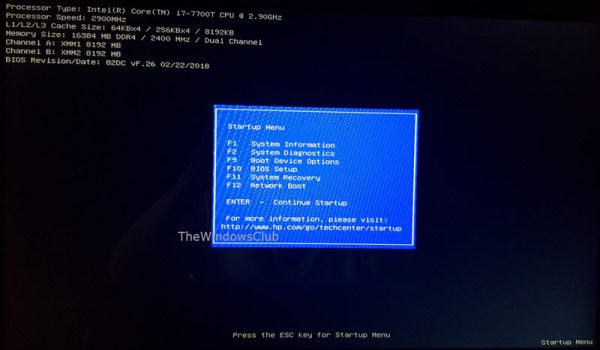 windows startup menu