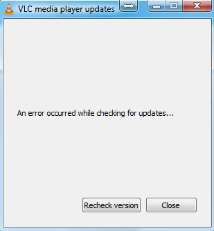 An error occurred while checking for updates in VLC