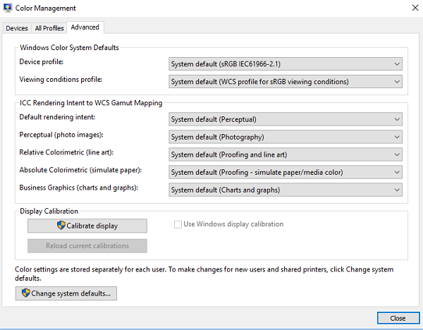 Restore default Display Color settings Restore default Display Color settings