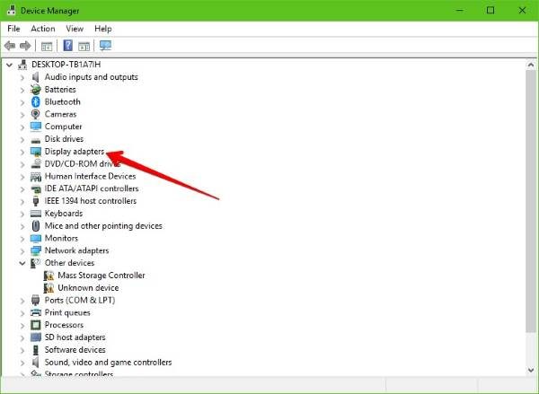 Device Manager Display Adapters