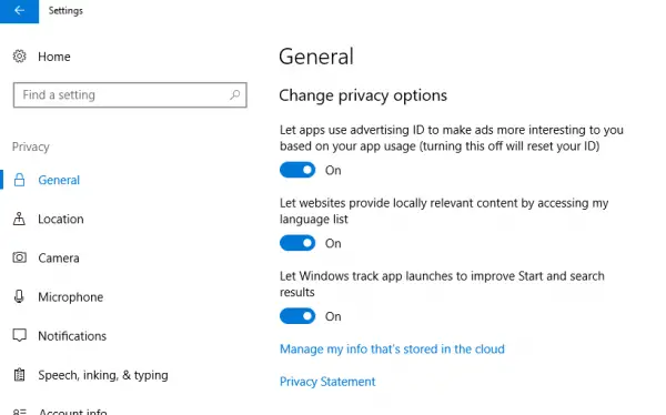 Enable or Disable App Launch Tracking in Windows 10