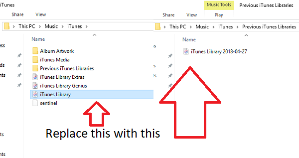Replace Old iTunes library with Previous Version