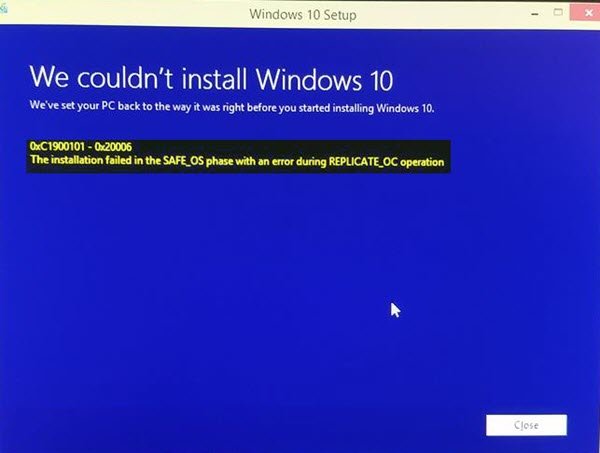 Erreur De Phase Safe_Os Lors De L'opération Replicate_Oc, Erreur 0Xc1900101 - 0X20006 Erreur De Phase Safe_Os Lors De L'opération Replicate_Oc, Erreur 0Xc1900101 - 0X20006