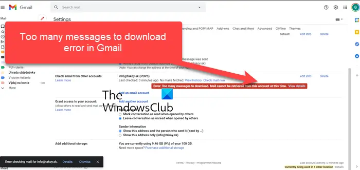 Too many messages to download error in Gmail